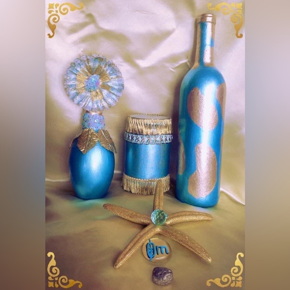Hand Crafted Ocean Flower Treasure Gypsy Bottle Table Centerpiece Host Pick - Picture 9 of 11